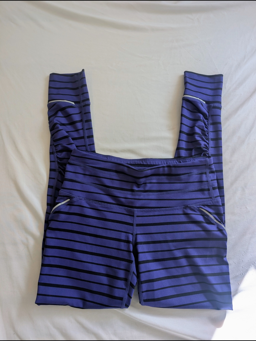 Athleta Purple and Black Striped Mid-Rise Leggings